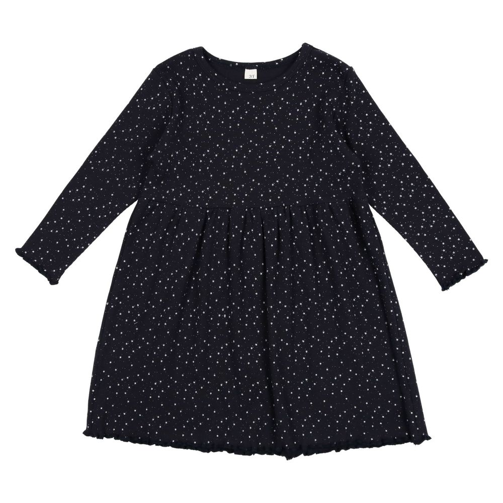 Pouf Baby's Star Print Dress In Dark Navy